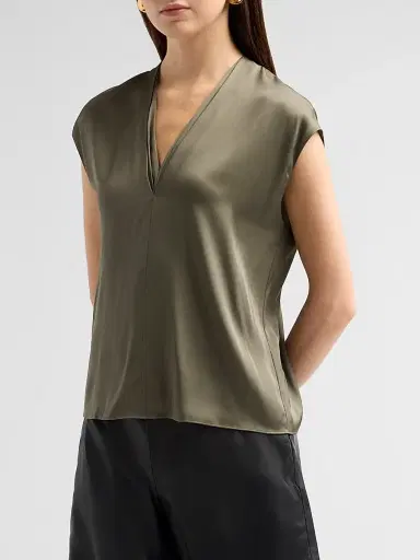 Vince Women's Double V-Neck Silk-Blend Top | Thumbnail 4 Vince Women's Double V-Neck Silk-Blend Top | Thumbnail 4