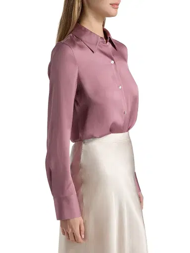 Vince Women's Slim-Fit Classic Shirt - Dusty Peony - Size XXS | Thumbnail 4 Vince Women's Slim-Fit Classic Shirt - Dusty Peony - Size XXS | Thumbnail 4