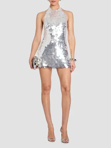 Retrofête Women's Bondera Sequin Halter Minidress - Silver | Thumbnail 2 Retrofête Women's Bondera Sequin Halter Minidress - Silver | Thumbnail 2