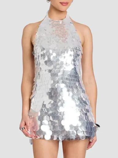 Retrofête Women's Bondera Sequin Halter Minidress - Silver | Thumbnail 4 Retrofête Women's Bondera Sequin Halter Minidress - Silver | Thumbnail 4