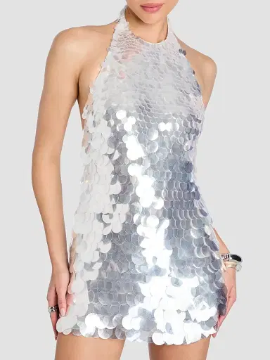 Retrofête Women's Bondera Sequin Halter Minidress - Silver | Thumbnail 5 Retrofête Women's Bondera Sequin Halter Minidress - Silver | Thumbnail 5