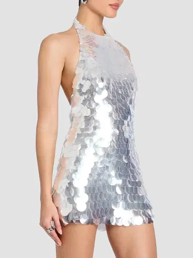 Retrofête Women's Bondera Sequin Halter Minidress - Silver | Thumbnail 7 Retrofête Women's Bondera Sequin Halter Minidress - Silver | Thumbnail 7