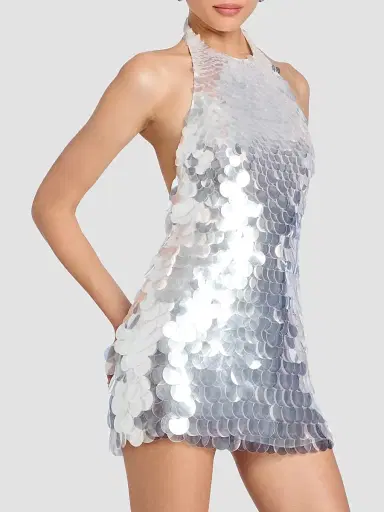 Retrofête Women's Bondera Sequin Halter Minidress - Silver | Thumbnail 8 Retrofête Women's Bondera Sequin Halter Minidress - Silver | Thumbnail 8