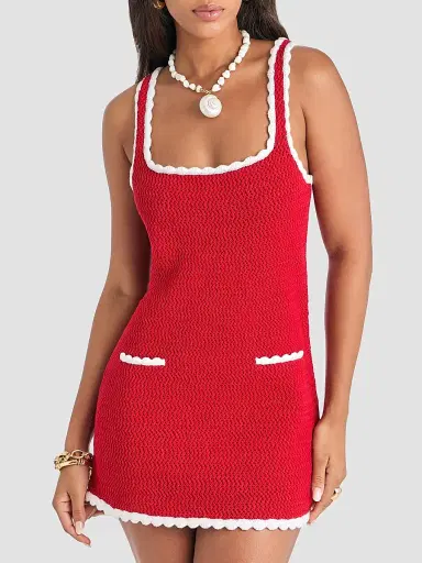 SEROYA Women's Brianna Two-Tone Knit Mini Dress - Derby Red Eggshell | Thumbnail 4 SEROYA Women's Brianna Two-Tone Knit Mini Dress - Derby Red Eggshell | Thumbnail 4