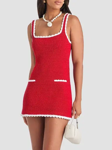 SEROYA Women's Brianna Two-Tone Knit Mini Dress - Derby Red Eggshell | Thumbnail 6 SEROYA Women's Brianna Two-Tone Knit Mini Dress - Derby Red Eggshell | Thumbnail 6