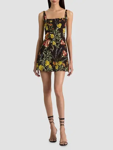ALICE + OLIVIA Women's Julia Floral Print Mini Dress - Desert Sprigs Black | Thumbnail 2 ALICE + OLIVIA Women's Julia Floral Print Mini Dress - Desert Sprigs Black | Thumbnail 2