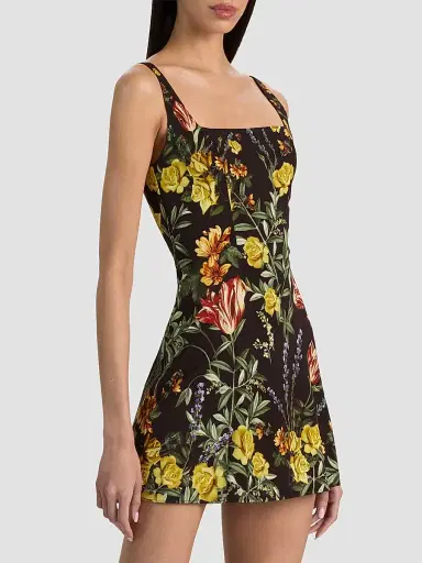 ALICE + OLIVIA Women's Julia Floral Print Mini Dress - Desert Sprigs Black | Thumbnail 6 ALICE + OLIVIA Women's Julia Floral Print Mini Dress - Desert Sprigs Black | Thumbnail 6