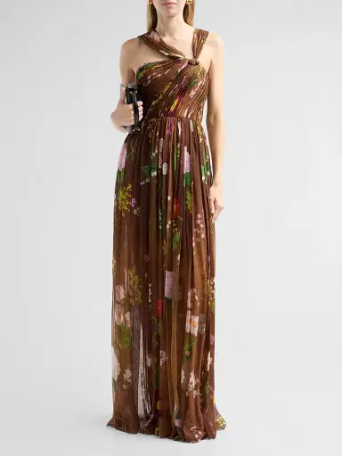Oscar de la Renta Women's Mixed Botanical Silk Chiffon Gown | Thumbnail 2 Oscar de la Renta Women's Mixed Botanical Silk Chiffon Gown | Thumbnail 2