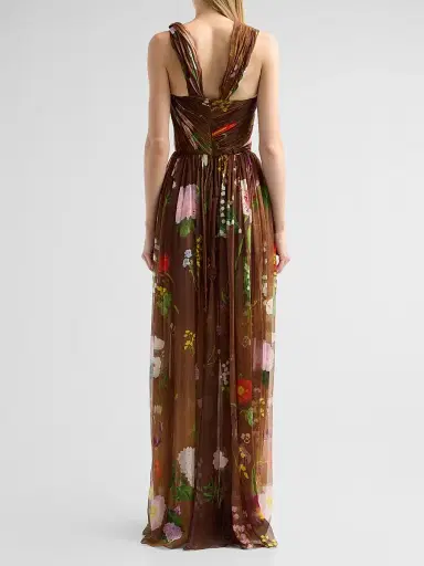 Oscar de la Renta Women's Mixed Botanical Silk Chiffon Gown | Thumbnail 3 Oscar de la Renta Women's Mixed Botanical Silk Chiffon Gown | Thumbnail 3