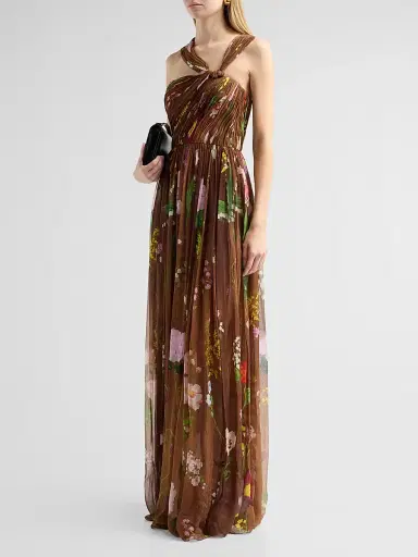 Oscar de la Renta Women's Mixed Botanical Silk Chiffon Gown | Thumbnail 4 Oscar de la Renta Women's Mixed Botanical Silk Chiffon Gown | Thumbnail 4