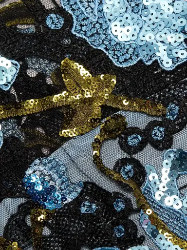 Naeem Khan Women's Sequined Floral Lace Long-Sleeve Gown - Blue Black - Size 6 | Thumbnail 7 Naeem Khan Women's Sequined Floral Lace Long-Sleeve Gown - Blue Black - Size 6 | Thumbnail 7