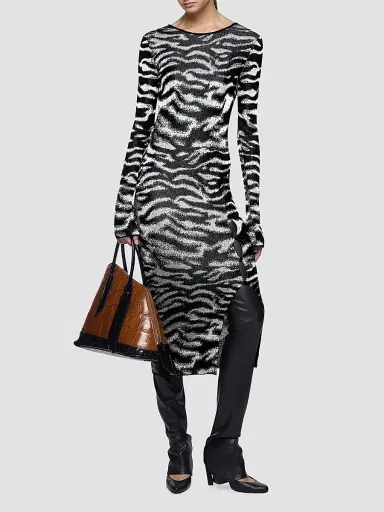 The Attico Women's Zebra Knit Scoopback Midi Dress - White Black | Thumbnail 2 The Attico Women's Zebra Knit Scoopback Midi Dress - White Black | Thumbnail 2