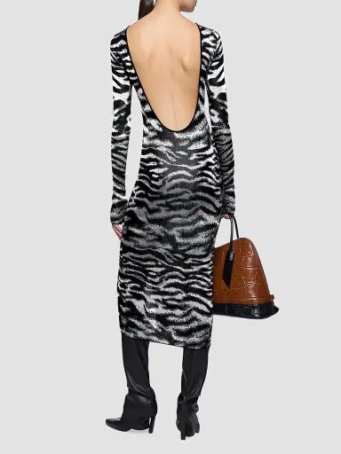 The Attico Women's Zebra Knit Scoopback Midi Dress - White Black | Thumbnail 3 The Attico Women's Zebra Knit Scoopback Midi Dress - White Black | Thumbnail 3