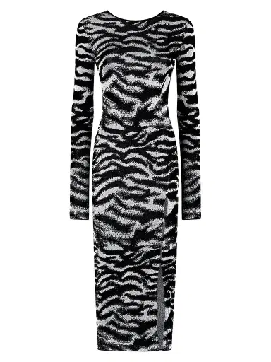 The Attico Women's Zebra Knit Scoopback Midi Dress - White Black | Thumbnail 1 The Attico Women's Zebra Knit Scoopback Midi Dress - White Black | Thumbnail 1