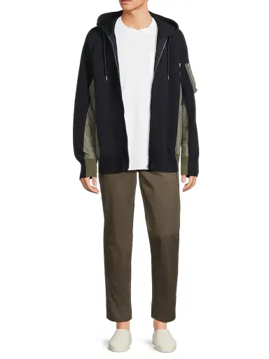 sacai Men's Sponge Sweat Cotton-Blend Hoodie - Navy Khaki | Thumbnail 2 sacai Men's Sponge Sweat Cotton-Blend Hoodie - Navy Khaki | Thumbnail 2
