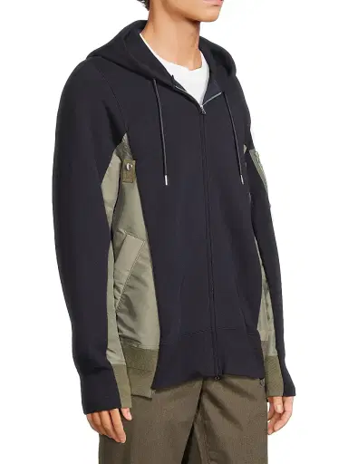 sacai Men's Sponge Sweat Cotton-Blend Hoodie - Navy Khaki | Thumbnail 4 sacai Men's Sponge Sweat Cotton-Blend Hoodie - Navy Khaki | Thumbnail 4