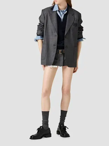 Miu Miu Women's Prince of Wales Checked Wool Blazer | Thumbnail 2 Miu Miu Women's Prince of Wales Checked Wool Blazer | Thumbnail 2