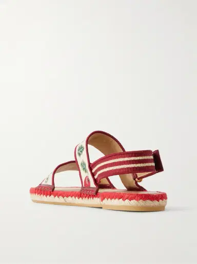Valentino Garavani Embroidered leather-trimmed raffia sandals | Thumbnail 3 Valentino Garavani Embroidered leather-trimmed raffia sandals | Thumbnail 3