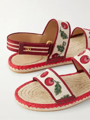 Valentino Garavani Embroidered leather-trimmed raffia sandals | Thumbnail 5 Valentino Garavani Embroidered leather-trimmed raffia sandals | Thumbnail 5