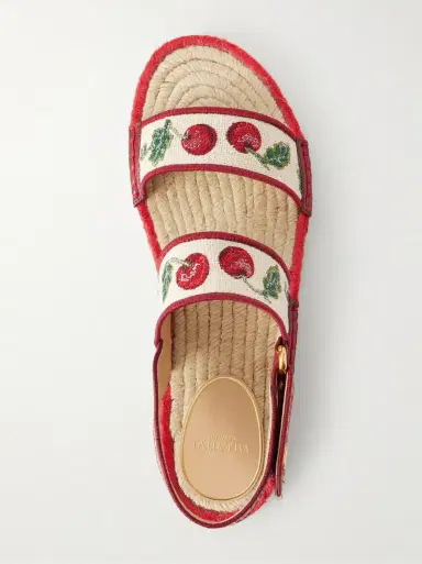 Valentino Garavani Embroidered leather-trimmed raffia sandals | Thumbnail 6 Valentino Garavani Embroidered leather-trimmed raffia sandals | Thumbnail 6