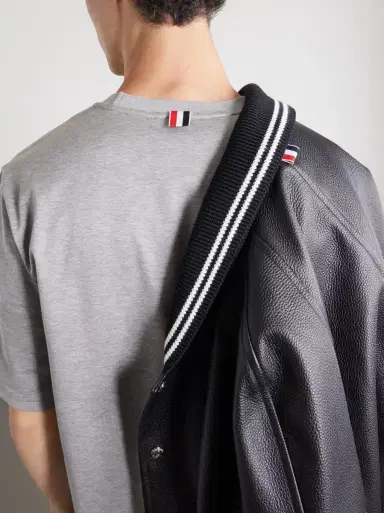 Thom Browne Logo-Appliquéd Striped Cotton-Jersey T-Shirt | Thumbnail 5 Thom Browne Logo-Appliquéd Striped Cotton-Jersey T-Shirt | Thumbnail 5