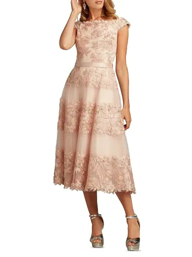 Tadashi Shoji Women's Floral Embroidered Off-The-Shoulder A-Line Dress - Antique Pink - Size 4 | Thumbnail 2 Tadashi Shoji Women's Floral Embroidered Off-The-Shoulder A-Line Dress - Antique Pink - Size 4 | Thumbnail 2