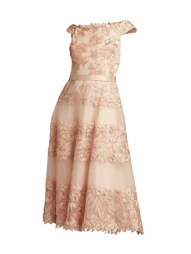 Tadashi Shoji Women's Floral Embroidered Off-The-Shoulder A-Line Dress - Antique Pink - Size 4 | Thumbnail 1 Tadashi Shoji Women's Floral Embroidered Off-The-Shoulder A-Line Dress - Antique Pink - Size 4 | Thumbnail 1