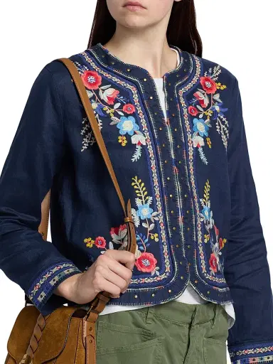 Johnny Was Women's Embroidered Linen Bolero Jacket | Thumbnail 6 Johnny Was Women's Embroidered Linen Bolero Jacket | Thumbnail 6