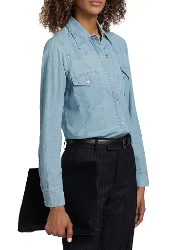 Nili Lotan Women's Travis Cotton Chambray Shirt | Thumbnail 4 Nili Lotan Women's Travis Cotton Chambray Shirt | Thumbnail 4