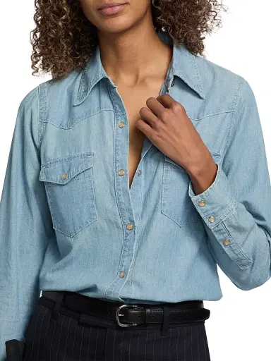 Nili Lotan Women's Travis Cotton Chambray Shirt | Thumbnail 6 Nili Lotan Women's Travis Cotton Chambray Shirt | Thumbnail 6