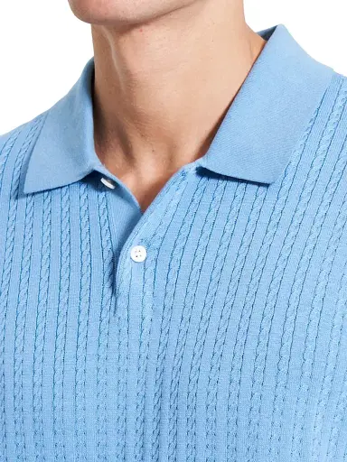 Theory Men's Cable-Knit Polo Shirt - Powder Blue | Thumbnail 4 Theory Men's Cable-Knit Polo Shirt - Powder Blue | Thumbnail 4