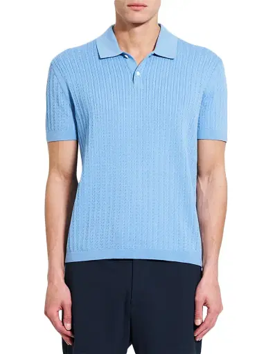 Theory Men's Cable-Knit Polo Shirt - Powder Blue | Thumbnail 1 Theory Men's Cable-Knit Polo Shirt - Powder Blue | Thumbnail 1