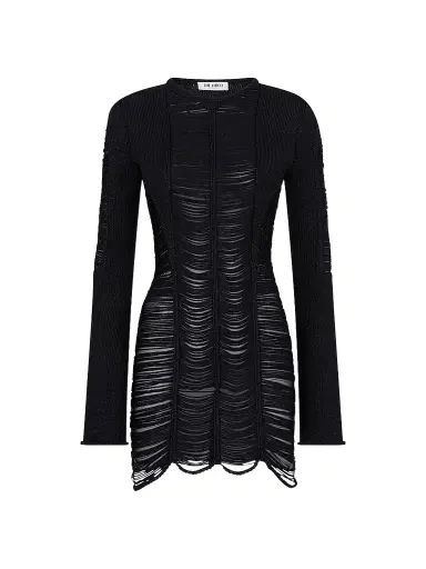 The Attico Women's Distressed Knit Mini Dress - Black - Size 10 | Thumbnail 1 The Attico Women's Distressed Knit Mini Dress - Black - Size 10 | Thumbnail 1