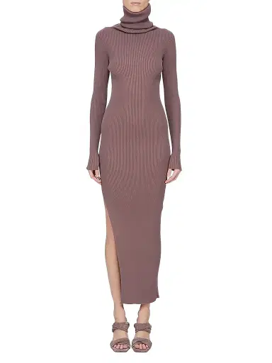 Rick Owens Women's Rib-Knit Turtleneck Maxi Dress - Grape | Thumbnail 1 Rick Owens Women's Rib-Knit Turtleneck Maxi Dress - Grape | Thumbnail 1