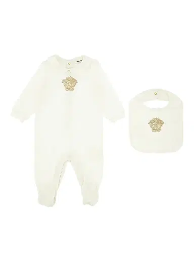 Versace Unisex Baby's Medusa Bib & Footie Set | Thumbnail 1 Versace Unisex Baby's Medusa Bib & Footie Set | Thumbnail 1