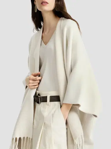 Brunello Cucinelli Women's Wool and Cashmere Double Knit Reversible Poncho - Panama | Thumbnail 3 Brunello Cucinelli Women's Wool and Cashmere Double Knit Reversible Poncho - Panama | Thumbnail 3