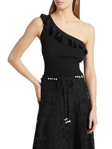 Zimmermann Women's Rhiannon Ruffled Asymmetric Tank - Black | Thumbnail 3 Zimmermann Women's Rhiannon Ruffled Asymmetric Tank - Black | Thumbnail 3