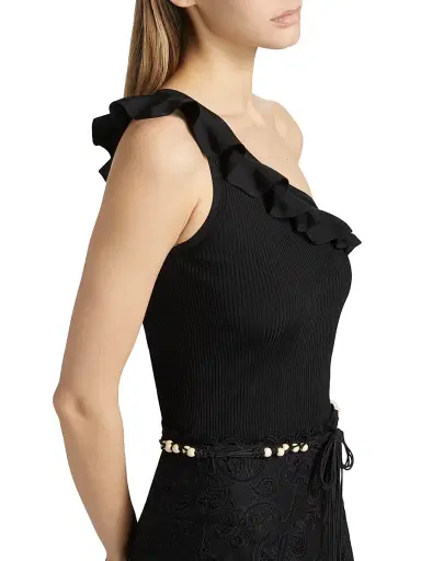 Zimmermann Women's Rhiannon Ruffled Asymmetric Tank - Black | Thumbnail 6 Zimmermann Women's Rhiannon Ruffled Asymmetric Tank - Black | Thumbnail 6
