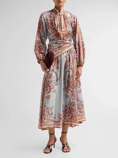 Zimmermann Women's Aster Silk Tie Neck Blouse - Blue Paisley Floral - Size 10 | Thumbnail 2 Zimmermann Women's Aster Silk Tie Neck Blouse - Blue Paisley Floral - Size 10 | Thumbnail 2