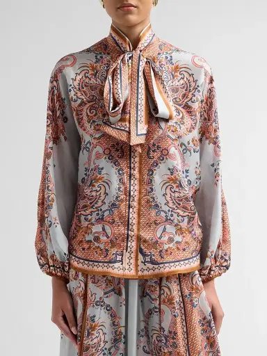 Zimmermann Women's Aster Silk Tie Neck Blouse - Blue Paisley Floral - Size 10 | Thumbnail 5 Zimmermann Women's Aster Silk Tie Neck Blouse - Blue Paisley Floral - Size 10 | Thumbnail 5
