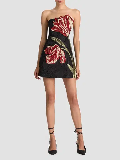 Alice + Olivia Women's Katia Strapless Floral Appliqué Mini Dress - Soft Tulip Black - Size 14 | Thumbnail 2 Alice + Olivia Women's Katia Strapless Floral Appliqué Mini Dress - Soft Tulip Black - Size 14 | Thumbnail 2