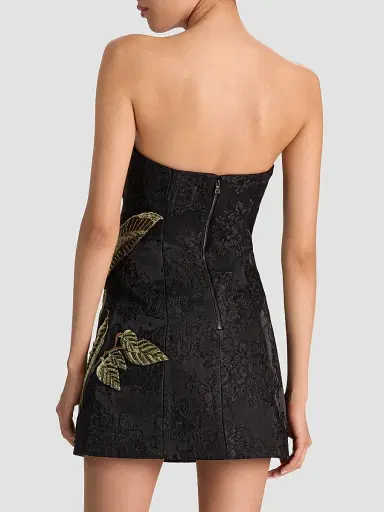 Alice + Olivia Women's Katia Strapless Floral Appliqué Mini Dress - Soft Tulip Black - Size 14 | Thumbnail 3 Alice + Olivia Women's Katia Strapless Floral Appliqué Mini Dress - Soft Tulip Black - Size 14 | Thumbnail 3