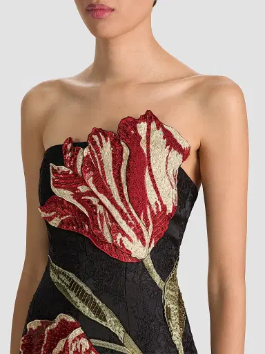 Alice + Olivia Women's Katia Strapless Floral Appliqué Mini Dress - Soft Tulip Black - Size 14 | Thumbnail 5 Alice + Olivia Women's Katia Strapless Floral Appliqué Mini Dress - Soft Tulip Black - Size 14 | Thumbnail 5