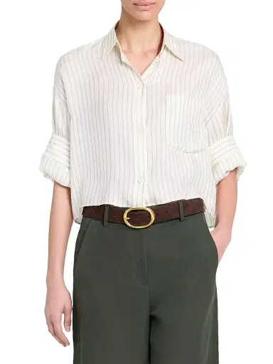 TWP Women's Next Ex Striped Silk-Blend Shirt - Ivory Blue - Size Medium | Thumbnail 3 TWP Women's Next Ex Striped Silk-Blend Shirt - Ivory Blue - Size Medium | Thumbnail 3