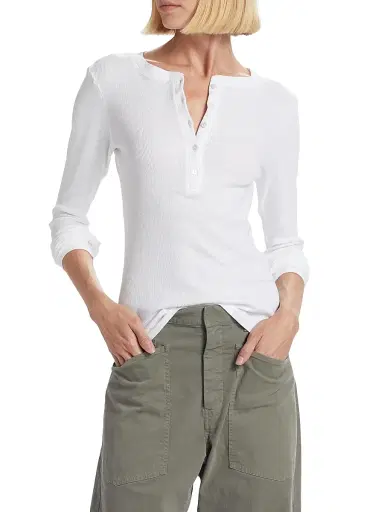 Nili Lotan Women's Jordan Rib-Knit Henley Top - White - Size Large | Thumbnail 3 Nili Lotan Women's Jordan Rib-Knit Henley Top - White - Size Large | Thumbnail 3