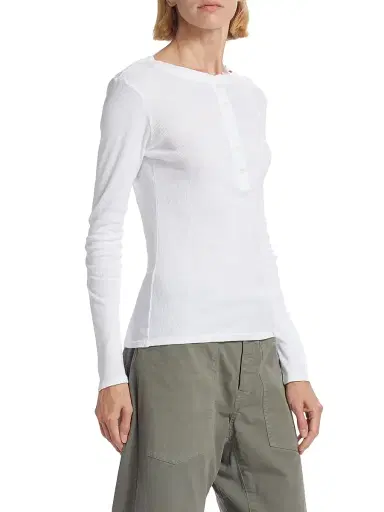 Nili Lotan Women's Jordan Rib-Knit Henley Top - White - Size Large | Thumbnail 4 Nili Lotan Women's Jordan Rib-Knit Henley Top - White - Size Large | Thumbnail 4