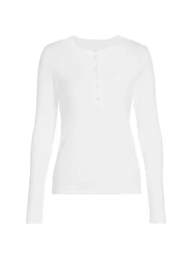 Nili Lotan Women's Jordan Rib-Knit Henley Top - White - Size Large | Thumbnail 1 Nili Lotan Women's Jordan Rib-Knit Henley Top - White - Size Large | Thumbnail 1