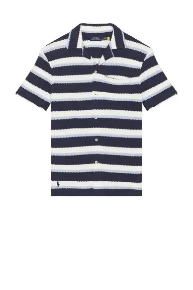 Polo Ralph Lauren Short Sleeve Yarn Dyed Textured Herringbone Andy Camp Striped Shirt | Thumbnail 4 Polo Ralph Lauren Short Sleeve Yarn Dyed Textured Herringbone Andy Camp Striped Shirt | Thumbnail 4