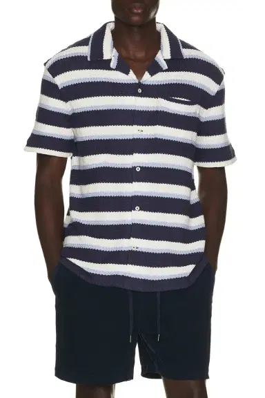 Polo Ralph Lauren Short Sleeve Yarn Dyed Textured Herringbone Andy Camp Striped Shirt | Thumbnail 1 Polo Ralph Lauren Short Sleeve Yarn Dyed Textured Herringbone Andy Camp Striped Shirt | Thumbnail 1