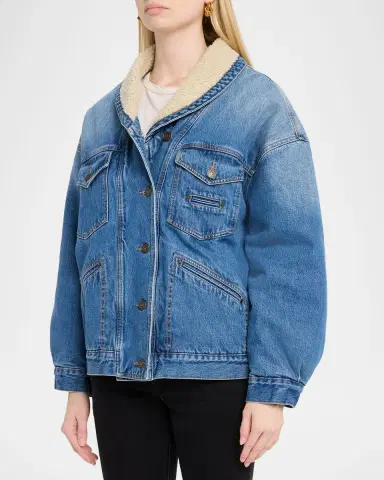 Isabel Marant Pimia Faux-Fur Lined Denim Jacket | Thumbnail 4 Isabel Marant Pimia Faux-Fur Lined Denim Jacket | Thumbnail 4